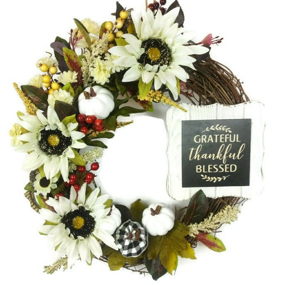Handmade Other - Grateful Thankful Blessed Fall Wreath